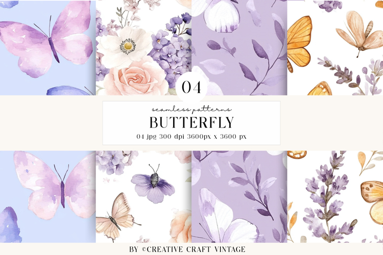 Butterfly Watercolor Seamless Patterns, Digital Papers