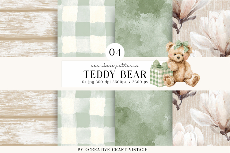 Teddy Bear Seamless Patterns, watercolor papers, vintage