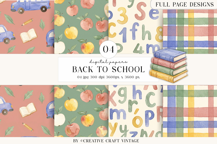 Back To School Digital Papers, watercolor scrapbook designs