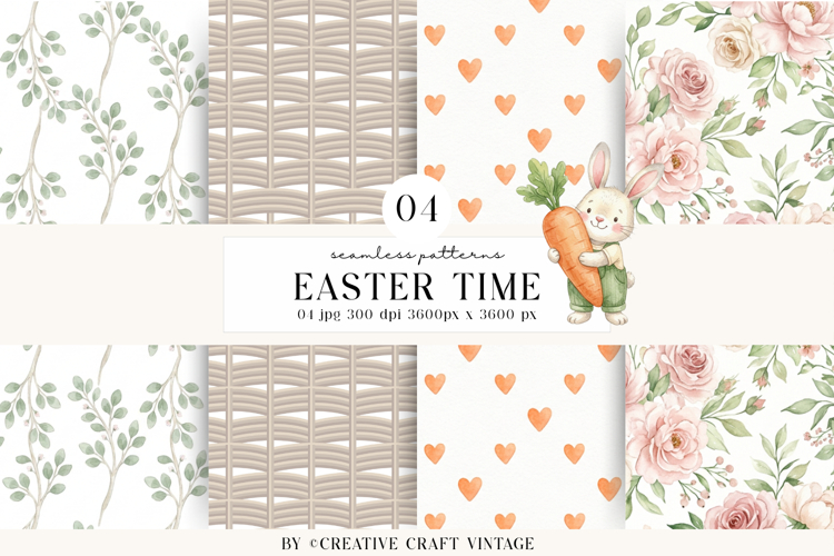 Easter seamless patterns, watercolor digital papers, vintage