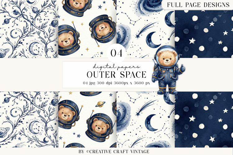 Outer Space Digital Papers, watercolor illustrations, design