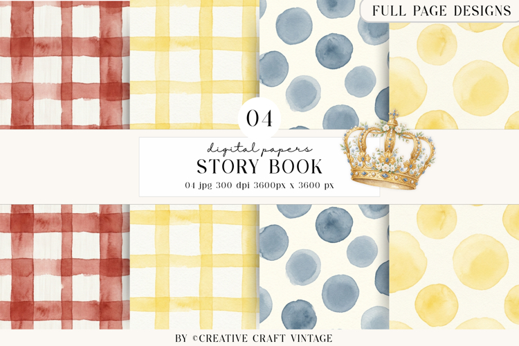 Storybook Princess Digital Papers, watercolor illustrations