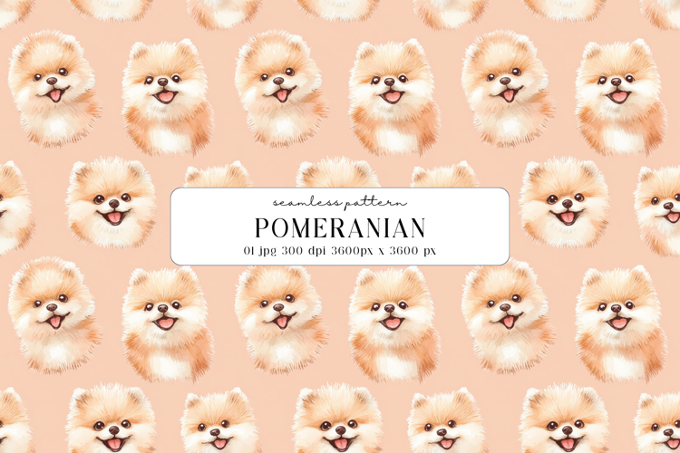 Pomeranian Puppy Watercolor Seamless Pattern, Digital Paper