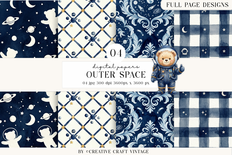 Outer Space Digital Papers, watercolor illustrations, design