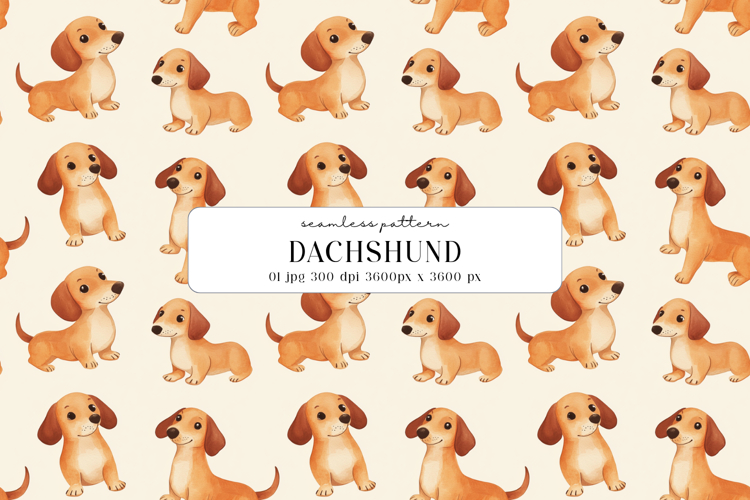 Dachshund Puppy Watercolor Seamless Pattern, Digital Paper