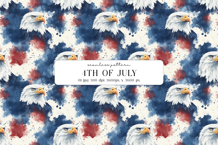 4th of July Eagle Watercolor Seamless Pattern, Digital Paper