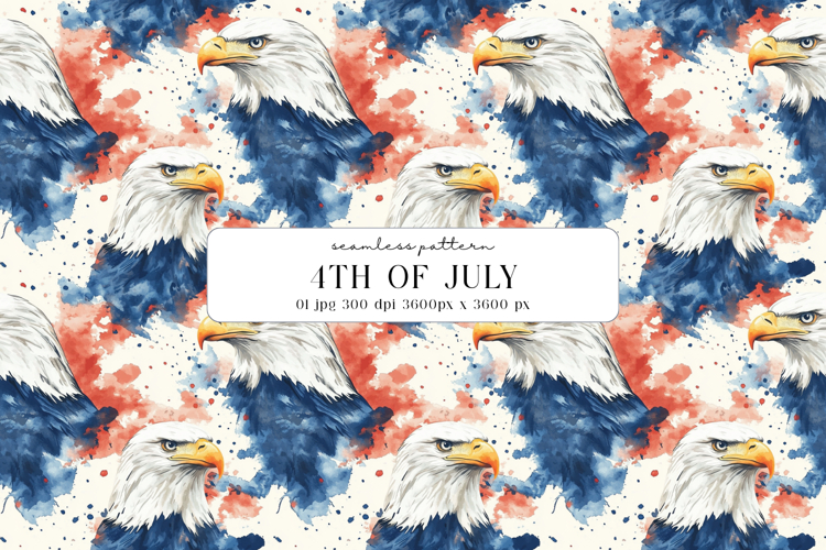 4th of July Eagle Watercolor Seamless Pattern, Digital Paper