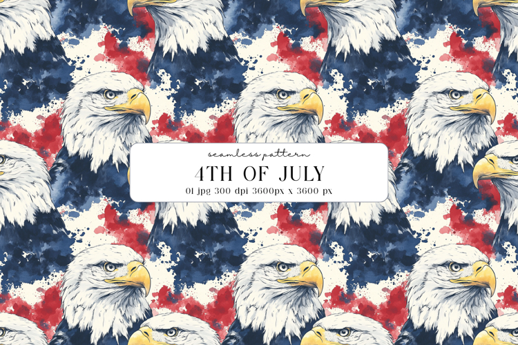 4th of July Eagle Watercolor Seamless Pattern, Digital Paper