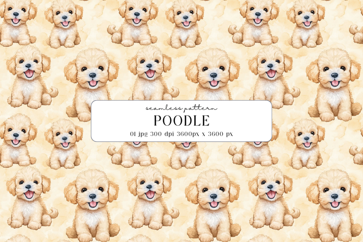 Poodle Puppy Watercolor Seamless Pattern, digital paper