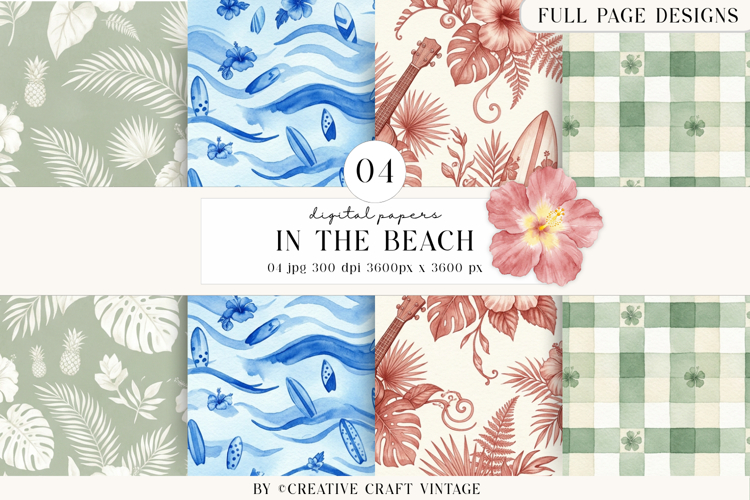 Summer Digital Paper, watercolor illustrations, backgrounds