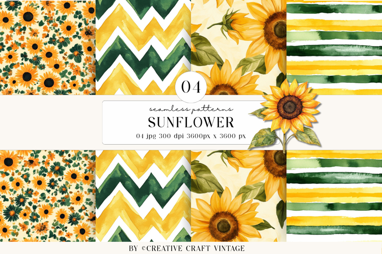 Sunflowers Seamless Patterns, digital papers, watercolor