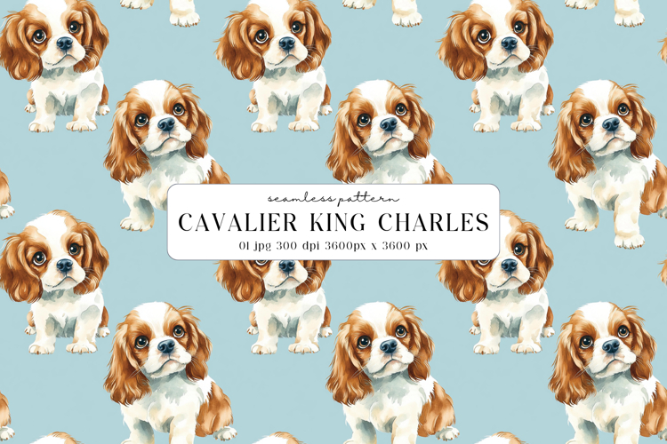 Cavalier King Charles Spaniel Seamless Pattern Digital Paper