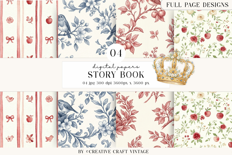 Storybook Princess Digital Papers, watercolor illustrations