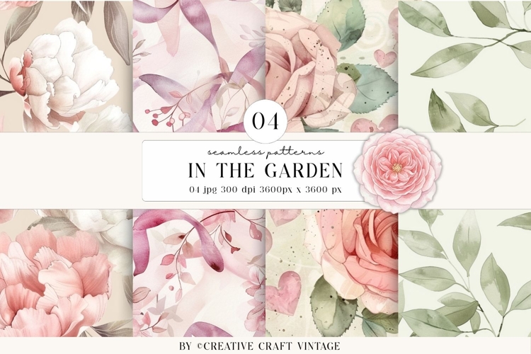 Garden Flowers Seamless Patterns, vintage scrapbooking