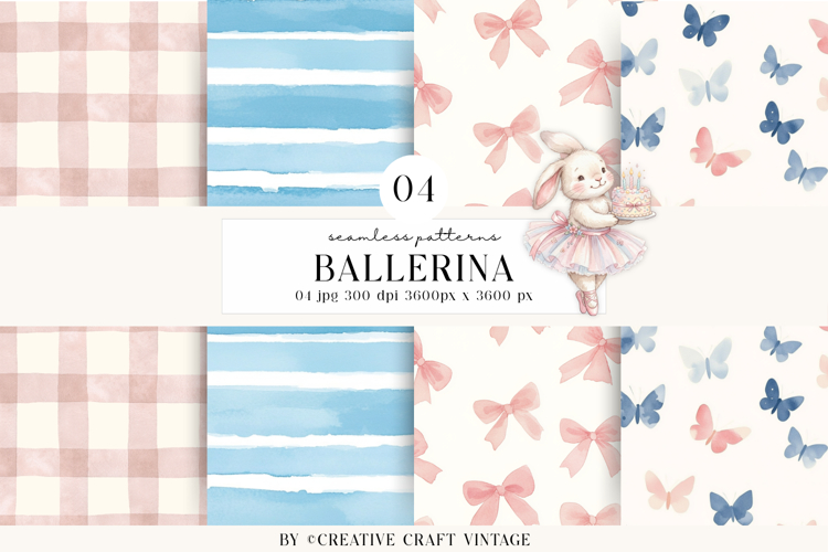 Ballerina Seamless Pattern, watercolor ballet digital paper