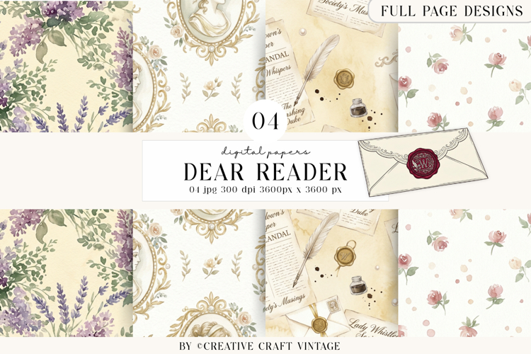 Bridgerton Seamless Pattern, watercolor paper vintage design