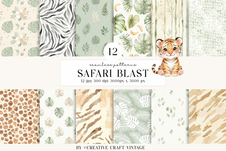 Safari Seamless Pattern, watercolor pattern, vintage design