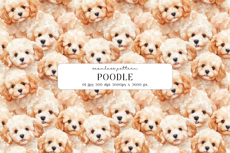 Poodle Puppy Watercolor Seamless Pattern, digital paper
