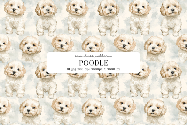 Poodle Puppy Watercolor Seamless Pattern, digital paper