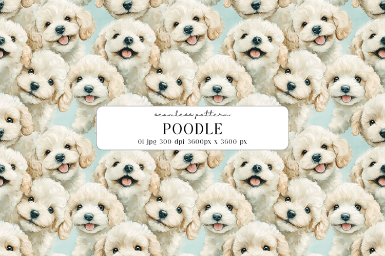 Poodle Puppy Watercolor Seamless Pattern, digital paper