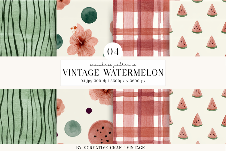 Vintage Watermelon Seamless Patterns, watercolor papers