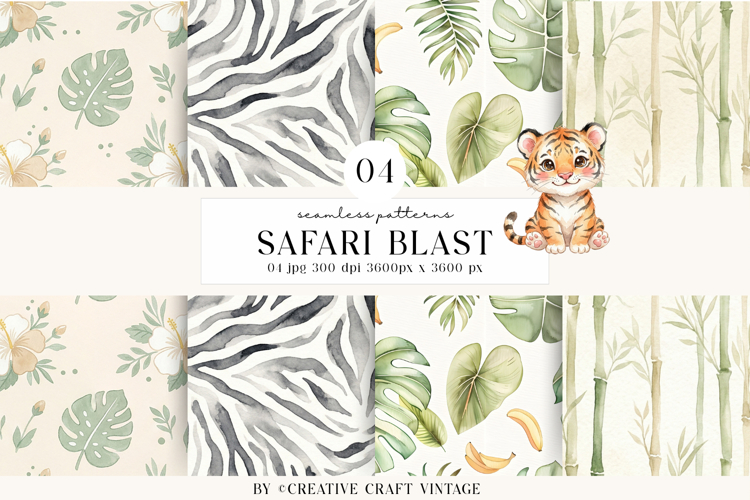 Safari Seamless Pattern, watercolor pattern, vintage design