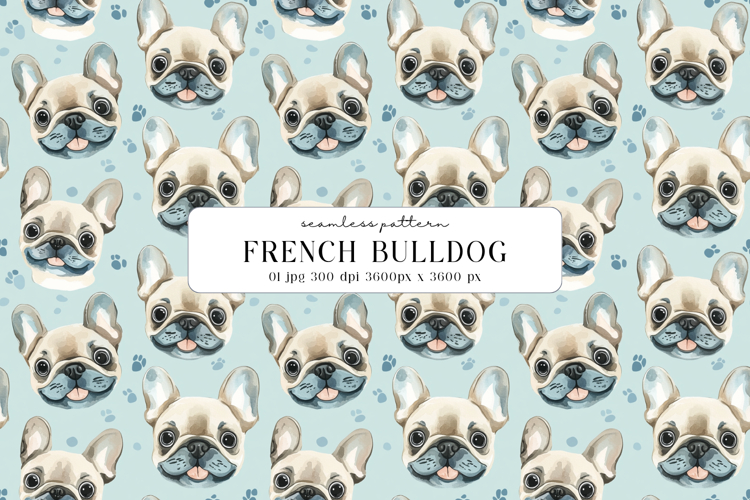 French Bulldog Puppy Seamless Pattern, Digital Paper