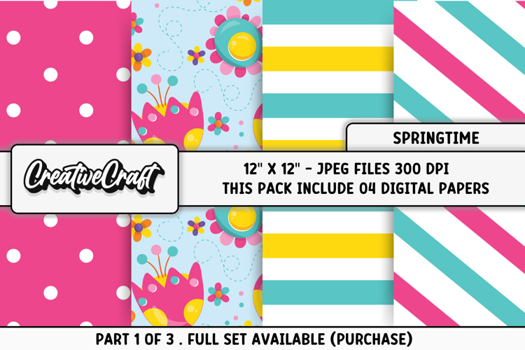 Springtime Digital Papers, spring backgrounds illustrations