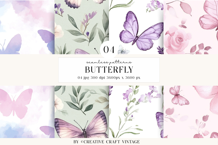 Butterfly Watercolor Seamless Patterns, Digital Papers