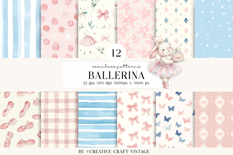 Ballerina Seamless Pattern, watercolor ballet digital paper