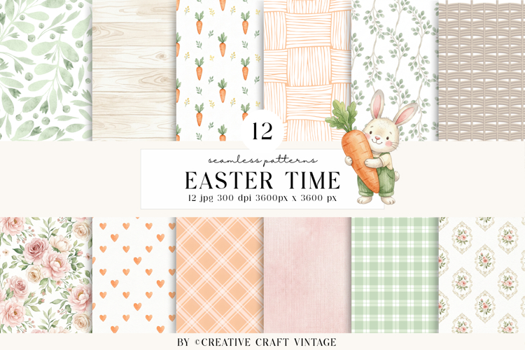 Easter seamless patterns, watercolor digital papers, vintage