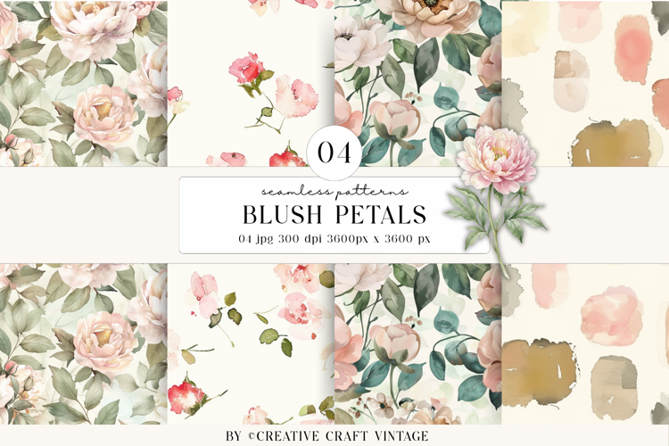 Blush Roses Seamless Patterns, floral vintage scrapbooking