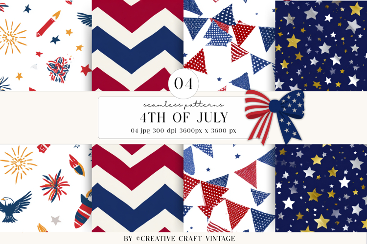 4th of July Seamless Patterns, independence day illustration