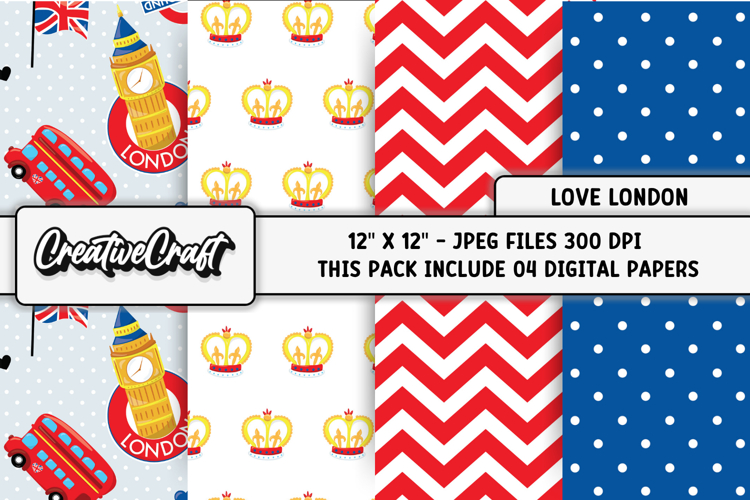 Love London Digital Papers, london backgrounds illustrations