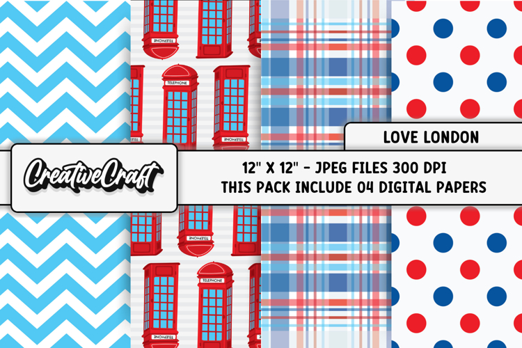 Love London Digital Papers, london backgrounds illustrations
