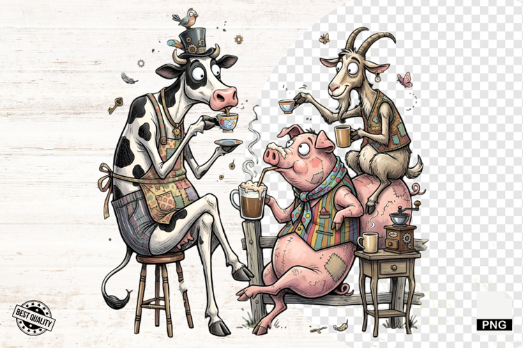 Whimsical Animal Drink Coffee - Whimsical Animals Clipart example image 1