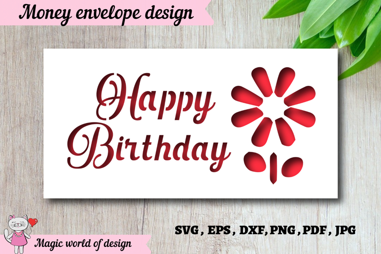 Floral Birthday Wishes Money Envelope svg for Cash Gifts