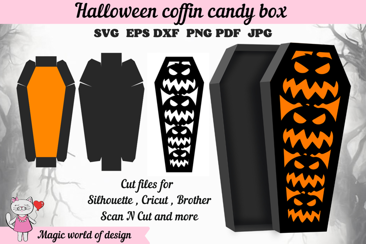 Spooky Coffin Gift Box Template, Halloween SVG