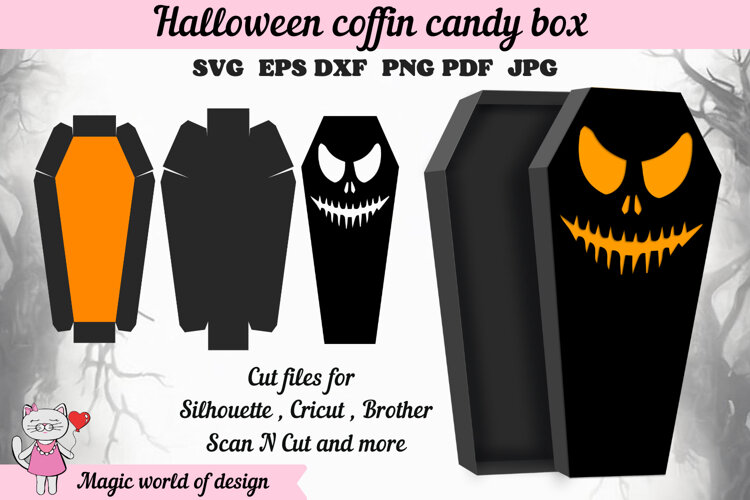 Spooky Coffin Gift Box Template, Halloween SVG example image 1