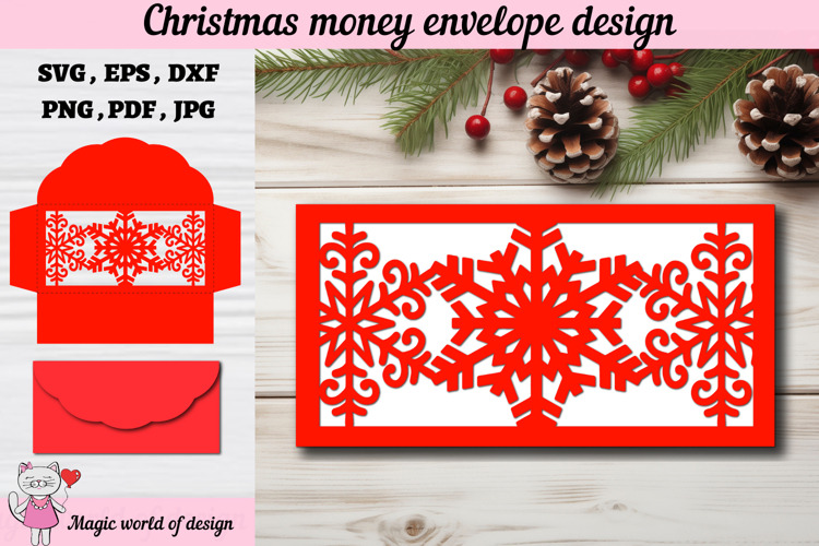 Christmas Snowflakes Money Envelope svg, Papercut Gift Card