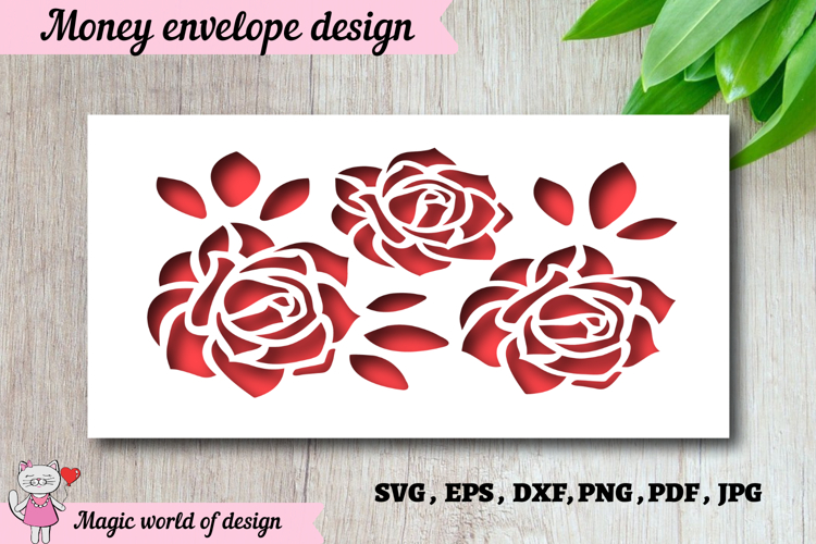Elegant Rose Design Money Envelope svg, Papercut Gift
