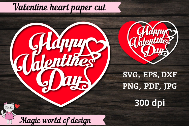 Heart paper cut template, SVG layered hearts