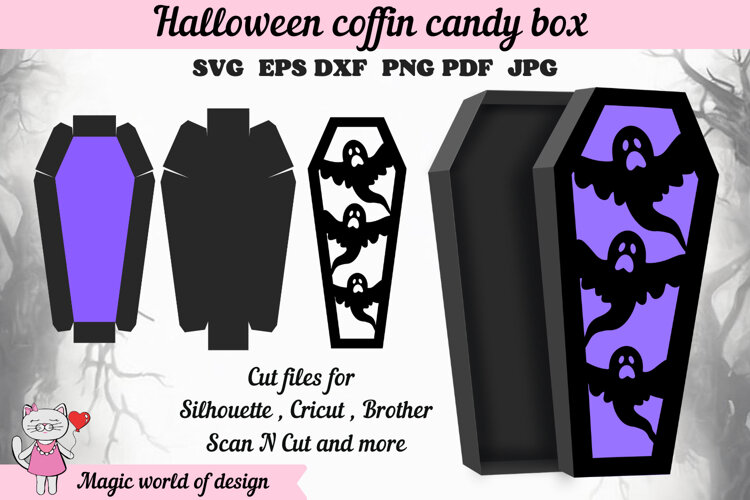 Halloween Coffin Box SVG Template, Spooky Paper Gift box example image 1
