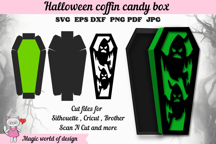 Gothic Coffin Treat Box SVG, Halloween Party Favor Box