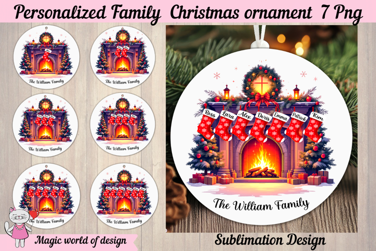 Xmas Fireplace PNG Personalized Bundle, Family Stockings