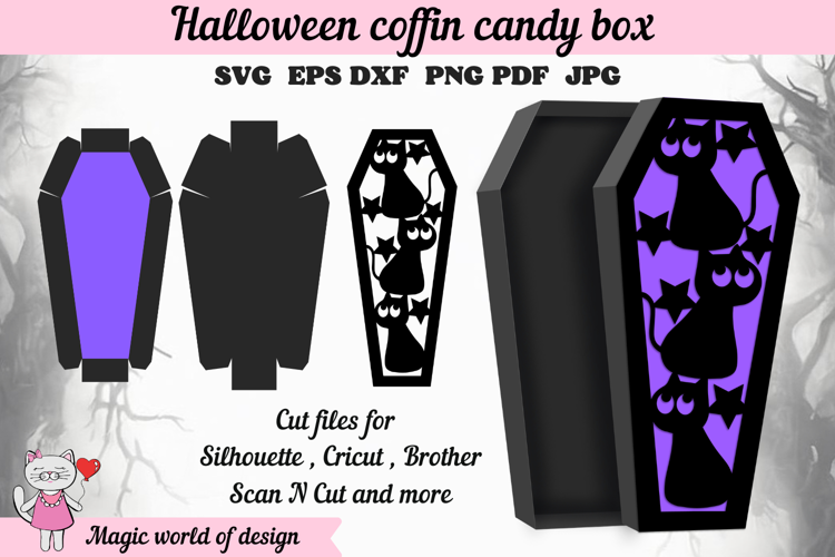 Spooky Coffin Gift Box Template, Halloween SVG