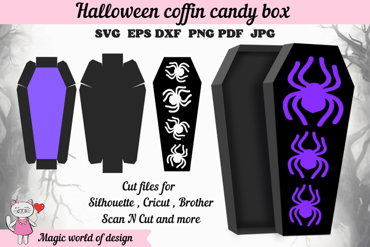 Spider Coffin Gift Box Template, Halloween SVG