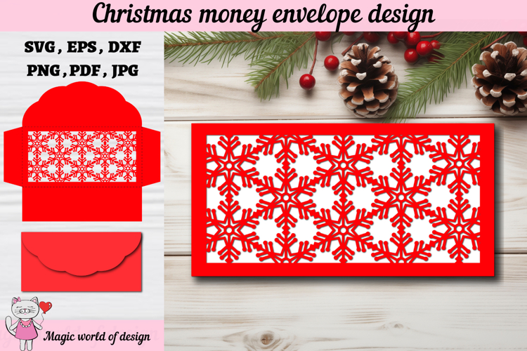 Christmas Snowflakes Money Envelope svg, Papercut Gift Card