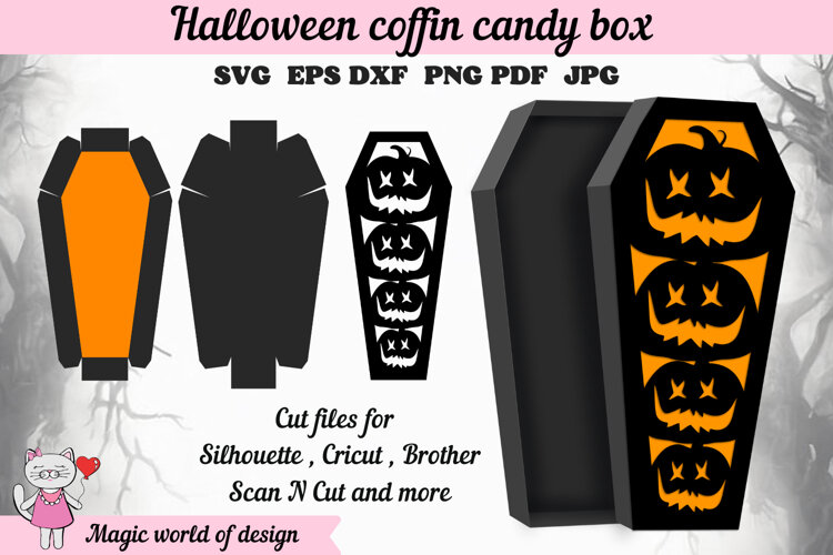 Halloween pumpkin coffin Candy Box SVG example image 1