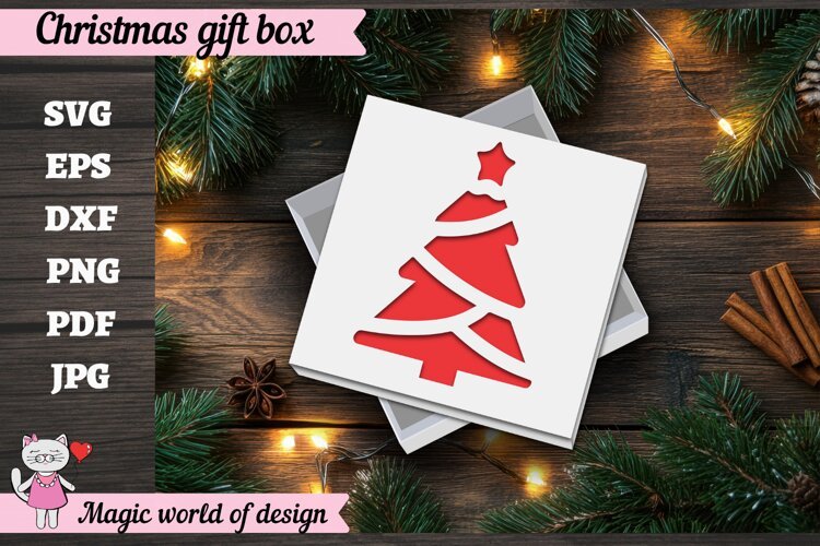 Christmas Tree Gift Box SVG, Christmas Tree Cut File example image 1